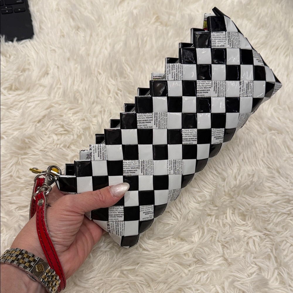 Nahui Ollin Black and White Checkered Clutch